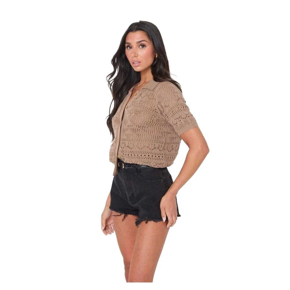 I Saw It First Womens/Ladies Crochet Top / Mocha